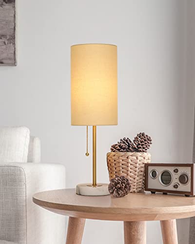 Junnai Bedside Table Lamp With Marble Base: Pull Chain Switch 3-Way Dimmable | Linen Fabric Shade & Golden Pole Small Nightstand Lamps 18.5 Inches For Bedrooms, Office, Dinning Room, Set Of 2 #TOP6