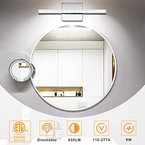 Niorsun 15.75 Inch Modern Bathroom Vanity Light Dimmable 5Cct 630Lm 9W Led Mirror Light Silver Chrome Stainless Steel Wall Lighting Fixture - Etl Certified… #TOP4
