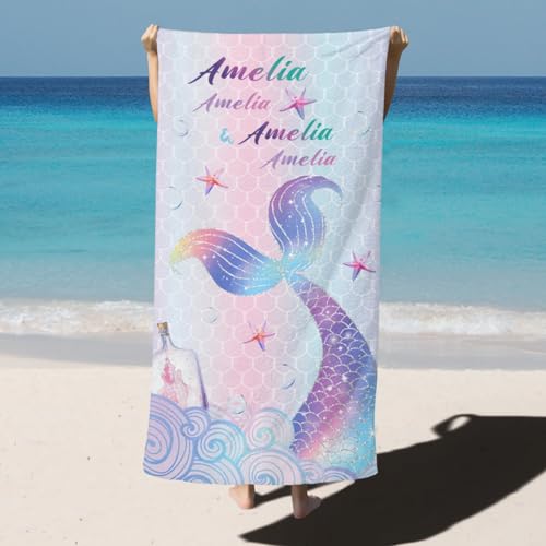 Personalized-Beach-Towel-with-Name-Customized-Custom-Gifts-Summer-Microfiber-Quick-Drying-Sandproof-and-Lightweight-Swim-Pool-Yoga-Camping-Towel-for-Adults-Women-Men-Kids-30-x-60-in-Mermaid 41 zA1L2kZL