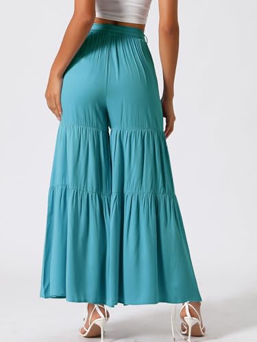 Image of Allegra K Women's 2026 Summer Wide Leg Palazzo Pants High Waisted Flowy Trendy Casual Lounge Boho Beach Ruffles Trousers