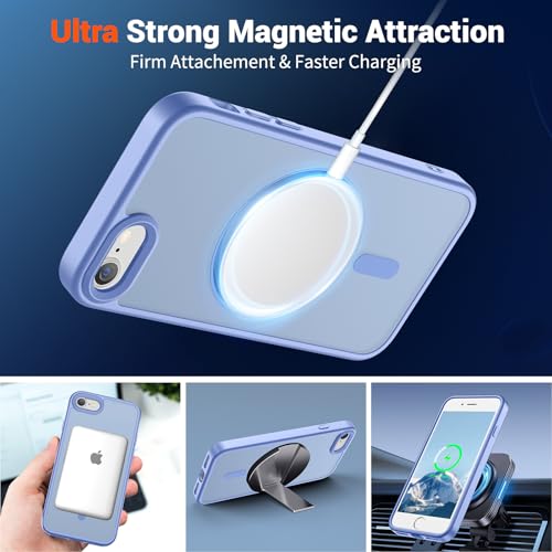 Image of SUPFINE Magnetic for iPhone SE Case 2022 (3rd) /2020 (2nd), iPhone 8 Case (Compatible with MagSafe) (Military Grade Drop Protection) Slim Translucent Matte Phone Case, Blue Purple