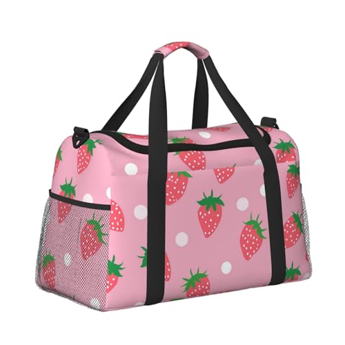Strawberry Polka Dot Duffle Bag Foldable Travel Tote Bag Carry On Large Weekender Overnight Bags Waterproof Gym Bag For Women Men