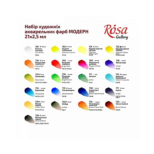 ROSA Gallery Modern Professional Watercolor Paint Set, 21 Water Color of 2.5 ml, Non-Toxic Paints Kit for Artists, Adult and Kids, High Lightfastness Paints, Lightweight and Portable Metal Case