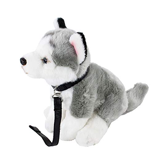 Teddys Rothenburg Kuscheltier Husky mit Leine sitzend grau/weiß 25cm (ohne Schwanz) Plüschhusky Plüschhund Uni-Toys – Bild 4
