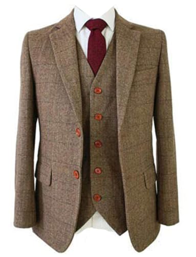 Men's Herringbone Wedding Suit Blazer Notch Lapel Jacket Single Breasted Button Formal Tuxedos Coat