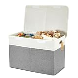 Roobyl Large Toy Storage Box with Lid, Collapsible Toys Storage Organizer Bins with Dividers and Handles, Storage Chest Bin for Kids, Boys, Girls, Nursery 25"x13" x16" (Gray & White)