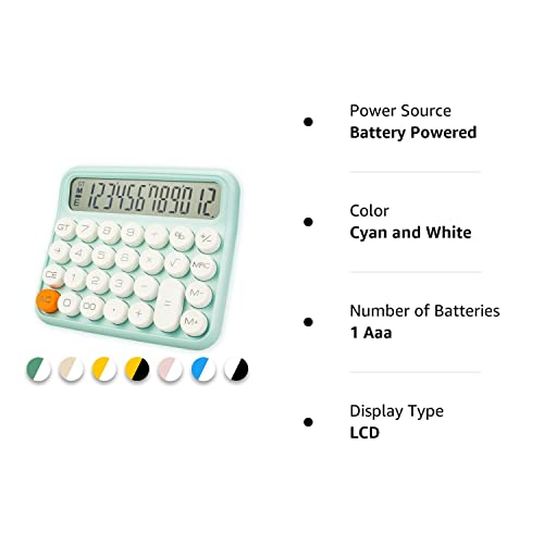 Standard Calculator 12 Digit,Desktop Large Display And Buttons,Calculator With Large Lcd Display For Office,School, Home & Business Use,Automatic Sleep,With Battery.6 * 5.15In (Cyan And White) #TOP7