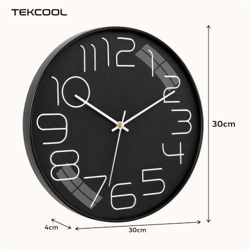 Image of TEKCOOL Plastic Digital Wall Clock 12 inch Silent Quartz Decorative Non-Ticking Classic Clock Battery Operated Round Easy to Read for Room /Home /Kitchen /Bedroom /Office /School-(Black)'