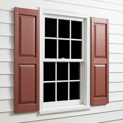 14 3/4'W x 71'H EverColor Raised Panel Exterior Vinyl Shutters, w/Installation Shutter-Lok's & Matching Screws (Per Pair), Burgundy Red