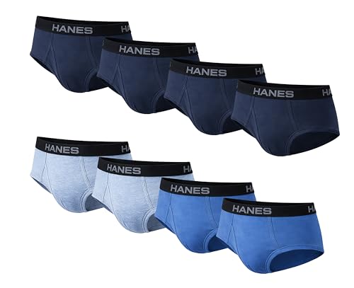 Image of Hanes Men's Underwear Briefs, Cotton Mid Rise Briefs, Covered Waistband, Moisture Wicking, 8-pack - Assorted Blue - 8 Pack XX-Large
