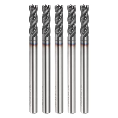 Image of HARFINGTON 5pcs Carbide Square Nose End Mill Bit 1 /8 inch Cut Dia 4 Flutes TiAlN Coated Milling Cutter for Hardened Steel Metal (1 /8 inch Shank 3 /8 inch Cut Length 1-1 /2 inch Long 30 Degree Helix)
