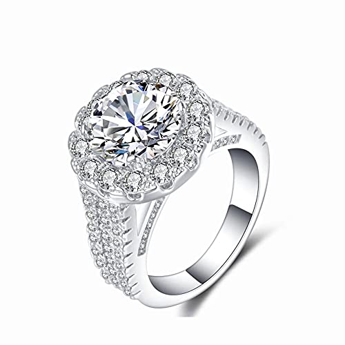 GUIDECUN Halo Art Deco Wedding Engagemen Ring for Women Fashion 925 Sterling Silver Plated Classic Round Cut White AAA Cz Size 6-10 (US Code 10)