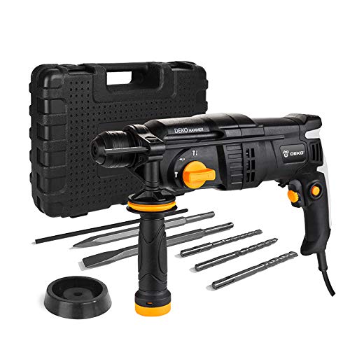 DEKO Perceuse Percussion, Kit de commande de foret marteau Poignée auxiliaire filaire, perceuse électrique à vitesse variable puissante avec accessoires BMC et Accessoires 5pcs