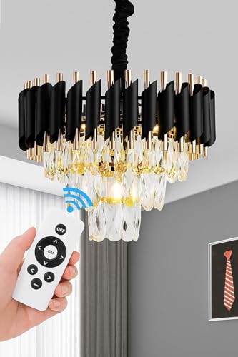 Image of RD.Enterprises || Modern Crystal 3-Tier Gold Chandeliers | Moving Round |Bluetooth Remote Control and Speaker,Multi Colour Changing |Ceiling Light Fixture for Living Room (Black Gold Remote, 400MM)