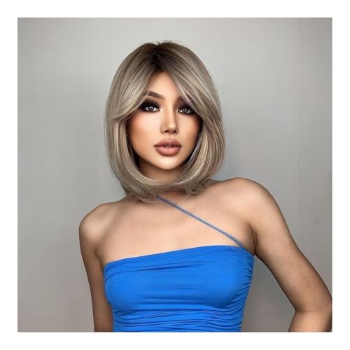 Perruque cheveux courts lisses frange jaune clair pour masquer la perte de cheveux - 2