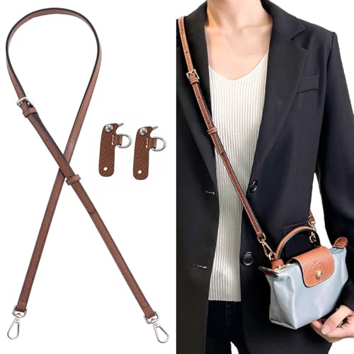 Image of Bag Leather Strap Replacement Crossbody Shoulder Straps for MINI Pouch, No Damage Conversion Kits Accessories With Silver Buckles cognac (MINI-Brown-Silver hardware)