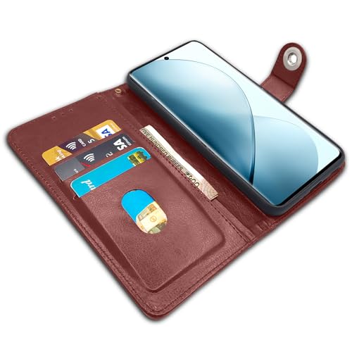 Image of Pikkme Vivo V29 / V29 Pro 5G Flip Cover Leather Finish | Inside TPU with Card Pockets | Wallet Stand and Shock Proof | Complete Protection Button Flip Case (Brown)