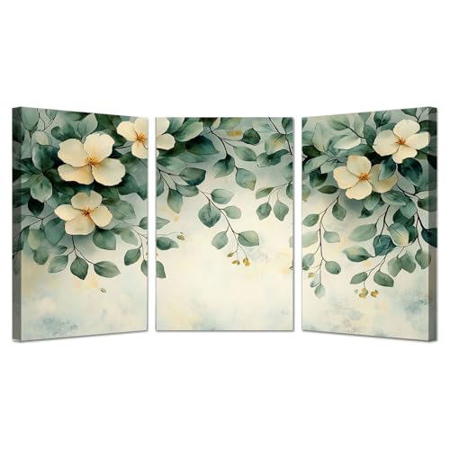 AMXBZC 3 Piezas Cuadros Salon Modernos Flores Retro Plantas Naturaleza Cuadro,Decoracion Dormitorios Comedor Oficina Pasillo Cocina Y Baño（verde-30x45cmx3 Enmarcado