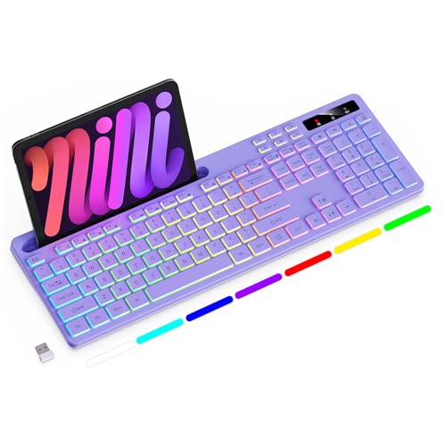 Soueto Wireless Keyboard with 7-Color RGB Backlit, Full-Size...