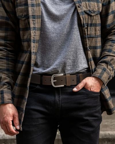 Image of CHAOREN Mens Belts Casual for Jeans - Full-Grain Leather, Durable Cowhide | Solid Buckle, Classic Style, Handmade, Daily Wear, Gift Box