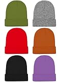 Cooraby 6 Pack Kids Winter Beanies Acrylic Knit Stretchy Beanies Caps for Boys and Girls