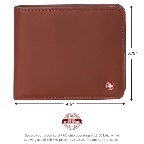 Alpine Swiss RFID Mathias Mens Wallet Deluxe Capacity Passcase Bifold With Divided Bill Section Camden Collection Smooth Finish Tan4