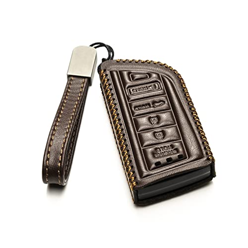 Image of Vitodeco Genuine Leather Smart Key Fob Case with Leather Key Strap Compatible for Acura MDX, RDX, ADX, TLX, INTEGRA - 5-Button, Brown