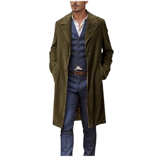Xiaojmake Mens Casual Trench Coat Slim Fit Notched Collar Midi Long Jacket Warm Overcoat Single Breasted Pea Coat wih Pockets