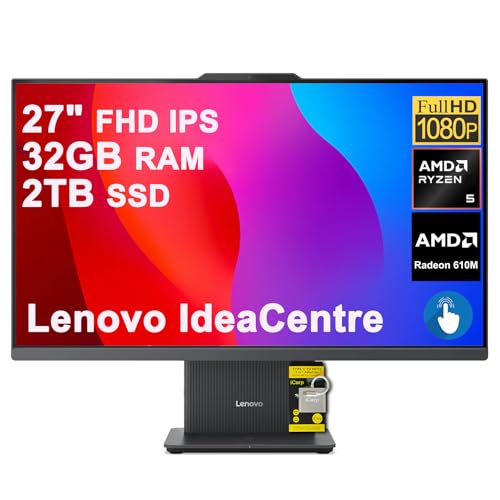 Image of Lenovo IdeaCentre AIO Desktop 27 inch FHD Touchscreen (99% sRGB) AMD 6-core AMD Ryzen 5 7535HS 32GB RAM 2TB SSD Type-C Harman Speaker Wi-Fi6 5MP Camera Win11 ICP Hub