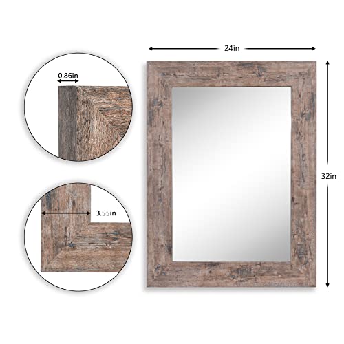 Image of Syndra Wood Mirror with Frame, Rustic 24X32 Inch Wall Mounted Vanity Mirror with Large Wood Frame, Farmhouse Bathroom Mirror for Bedroom, Living Room, Entryway Wall Decor(Natural)