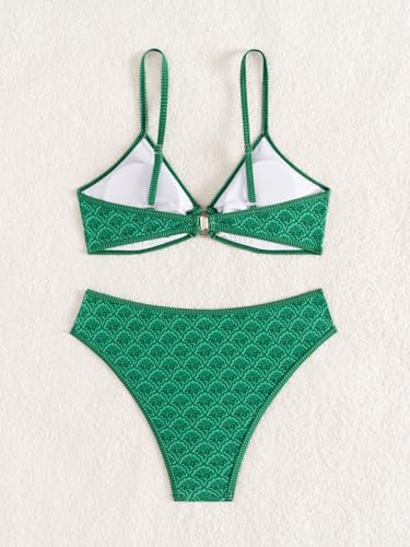 Image of Fanuerg Women's Triangle Bikini Sets O Ring Linked Two Piece Swimsuits Floral Printed Cheeky Bathing Suit
