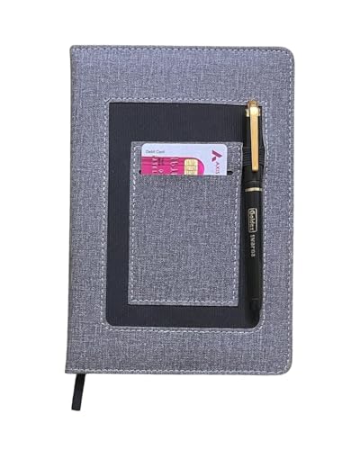Image of A5 Journal Notebook Diary for Men Women | Office Journal Diary Notebook with Magnetic Flip Lock and Mobile Holder Pocket (200 Ruled Pages, 6 x 8.5 Inches, 80 GSM) (Grey Canvas)