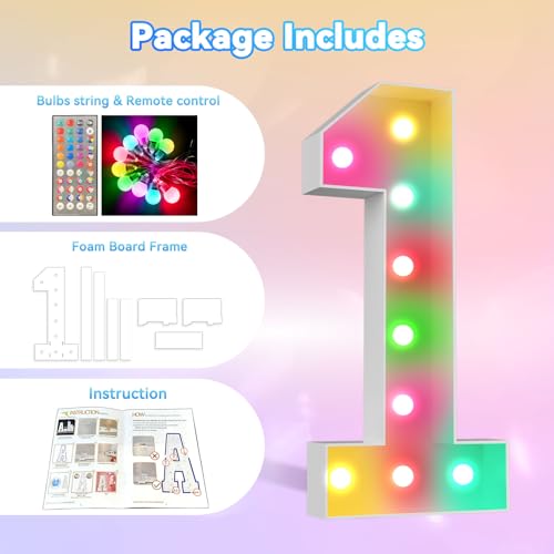 Image of Ledido 4FT Marquee Light Up Numbers, 34 Colors Changing Marquee Numbers 4 Feet Tall with Remote, Big Numbers for Party Wedding Graduation Birthday Decoratoons, Large Light Up Number 4