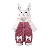 [HuashiH] 新生児 ロンパース 可愛い うさぎ 兎 着ぐるみ 子供 長袖 厚手 パジャマ 女の子 ふわふわ カバーオール 男の子 柔らかい 着心地 キッズ服 赤ちゃん あったか 防寒 ベビー クリスマス ハロウィン 出産準備(01-レッド,80)