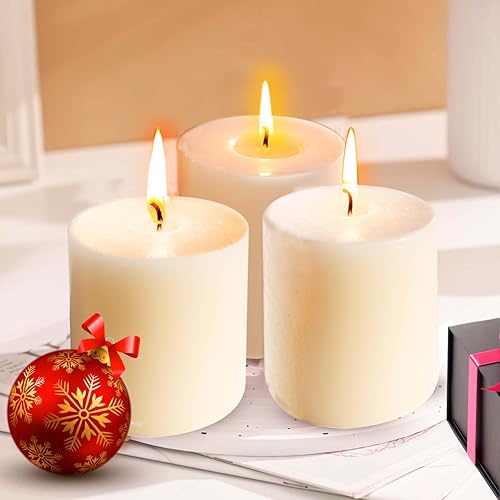 Image of Pure Source India Vanilla Scented Pillar Candle 3x3 inch Smokeless & Dripless Wax Candles for Home Decor and Light Festivals (Set of 3)