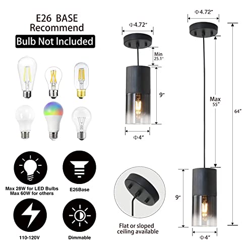 Image of Black Pendant Light Fixtures, Adjustable Modern Pendant Lights for Kitchen Island, Industrial Glass Pendant Lights for Dining Table Hallway Bedroom Living Room,1 Pack