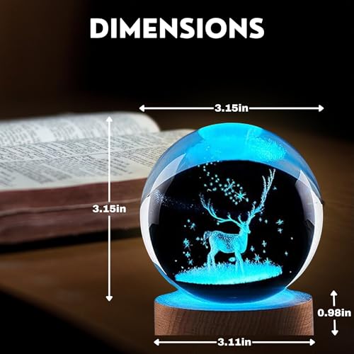 Image of 2 Pcs 3D Deer and Galaxy Crystal Ball Night Light | USB Powered LED Table Light, Enchanting LED Table Decor with Wooden Base Perfect for Home, Bedroom & Office Decor