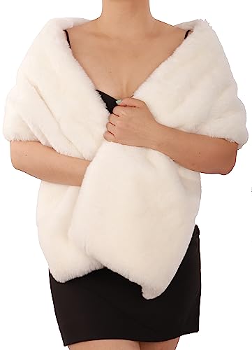 Octwine Fashion Cross Faux Fur Shawls Bridal Fur Wraps Bridemaids Fur Scarf Winter Warm Fur Shawls for Women and Girls
