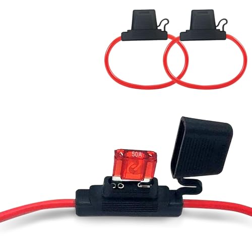 2 Porte-Fusibles En Ligne, 10 Awg 50A Instruments En Ligne Porte Fusible En Ligne Remplacement Standard Voiture Câble Plats Portes Fusibles Étanche Pour Auto...
