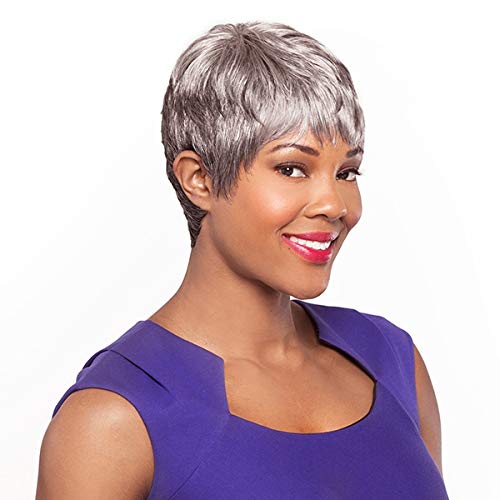 Audra Wig Color 1 Black - Foxy Silver Wigs Short Straight Pixie Full Bangs Synthetic African American Lightweight Average Cap Bundle MaxWigs Hairloss Booklet