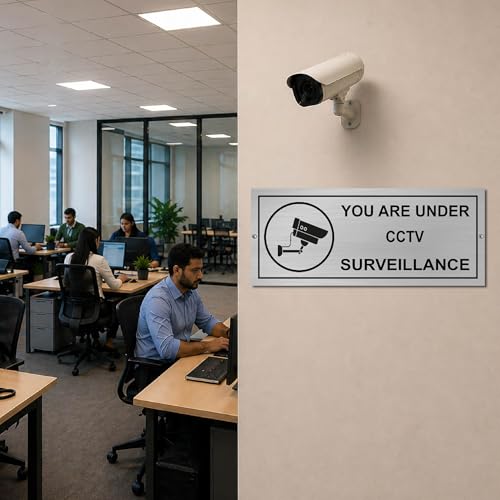 Image of You are Under Surveillance of CCTV 12x5 inches Stainless Steel Signage Board for Office, Mall, Hospital, Collage,Home Shops and Elsewhere