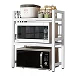 Multibao Expandable Microwave Rack Shelf, 3 Tier oven Rack Stand Storage Holder Kitchen Corner Shelf Desktop Printer Shelf Rack, Bakers Rack (White)