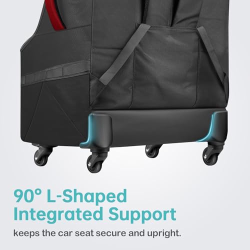Image of YOREPEK Car Seat Travel Bag with 4 Spinner Wheels & Stable Base | Padded Carseat Bags for Air Travel with Shoulder Straps, Car Seat Carrier for Airport with Extra Pocket for Baby Essentials