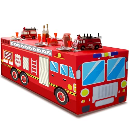 xbaiyanr 6Ft Fire Truck Birthday Party Tablecloth,Firefighter Birthday Party Decorations,Fire Truck Table Cloth for Kids Boys Firefighter Firetruck Theme Party Decorations Supplies