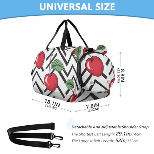 Kids Sports Duffel Bag for Boys & Girls - Cherry Fruit Chevron 100% Polyester Gym Bag with Separate Shoe Compartment, Adjustable Shoulder Strap, Compact Travel & Workout Gear Bag3