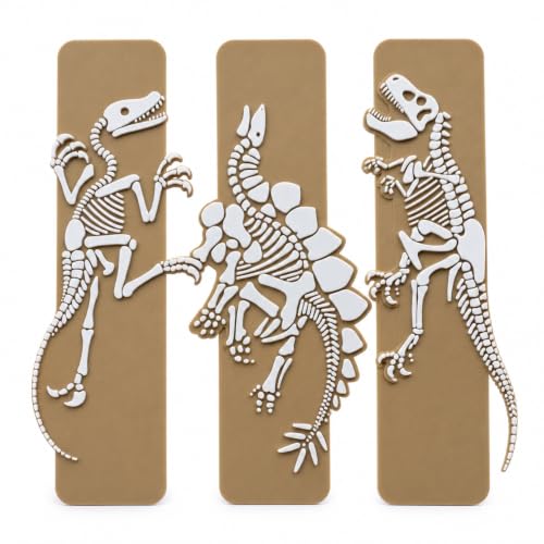 Image of 3 Pack Sanchi Homes Dinosaur Fossil Bookmarks Set, Skeleton Designs | Durable Bioplastic