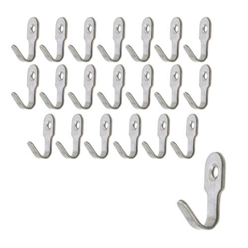Image of Oedema Stainless Steel Wall Hangers Mini J Hooks Single Prong Hanging Hooks for Picture Bath Towel Mirror Hanging Hardware Keys Coats, Silver, 20 Pack