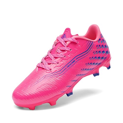 DREAM PAIRS Boys Girls FG AG Soccer Cleats High-Speed Anti-Twist Lightweight Football Shoes 10 Toddler Hot Pink