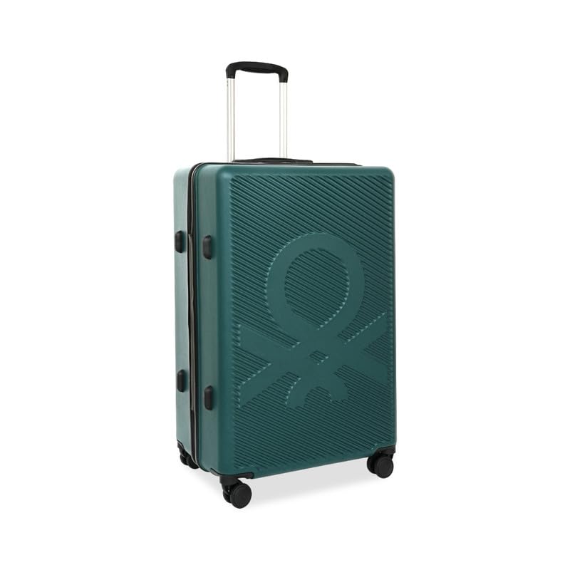 Image of United Colors of Benetton Mid-Size Hard Luggage Glide - Dark Green | PC Check-in Trolley Bag | TSA Lock & 360 Spinner Wheels Suitcase | Telescopic Handle | Water Resistance | 65cm | 72L Capacity