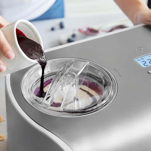 Elli 1.2 litre ice cream maker with self-cooling compressor, 135 watt, made of stainless steel with removable ice container, incl. recipe book (English language not guaranteed) (silvery)